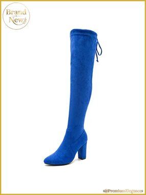 Thigh High Boots Pointed Toe Chunky Heels Zipper Lace Up Over The Knee